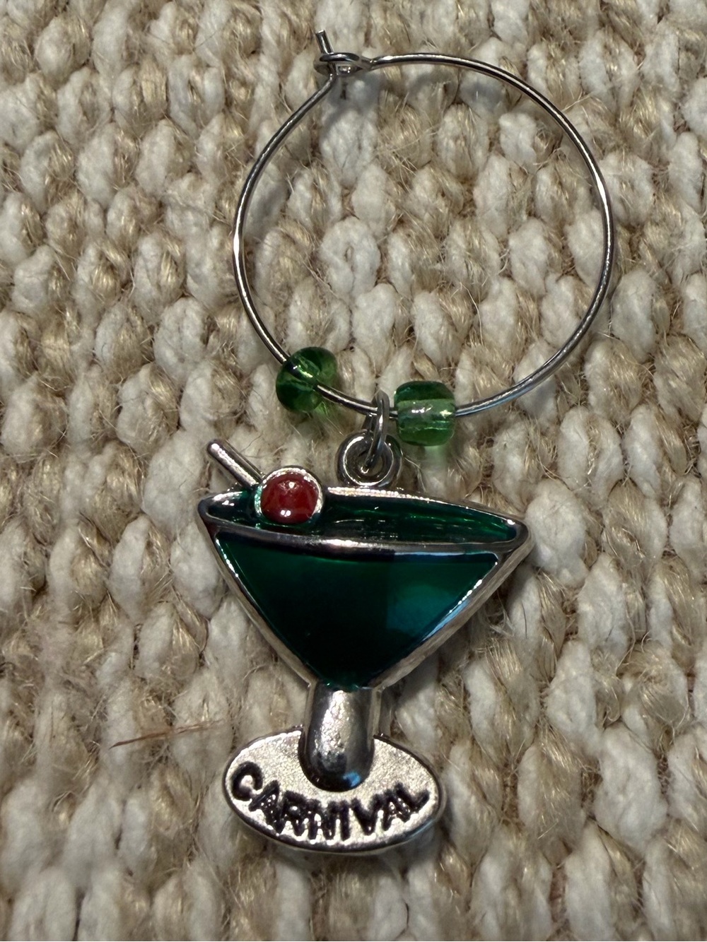 Green Martini Charm Hoop Earring